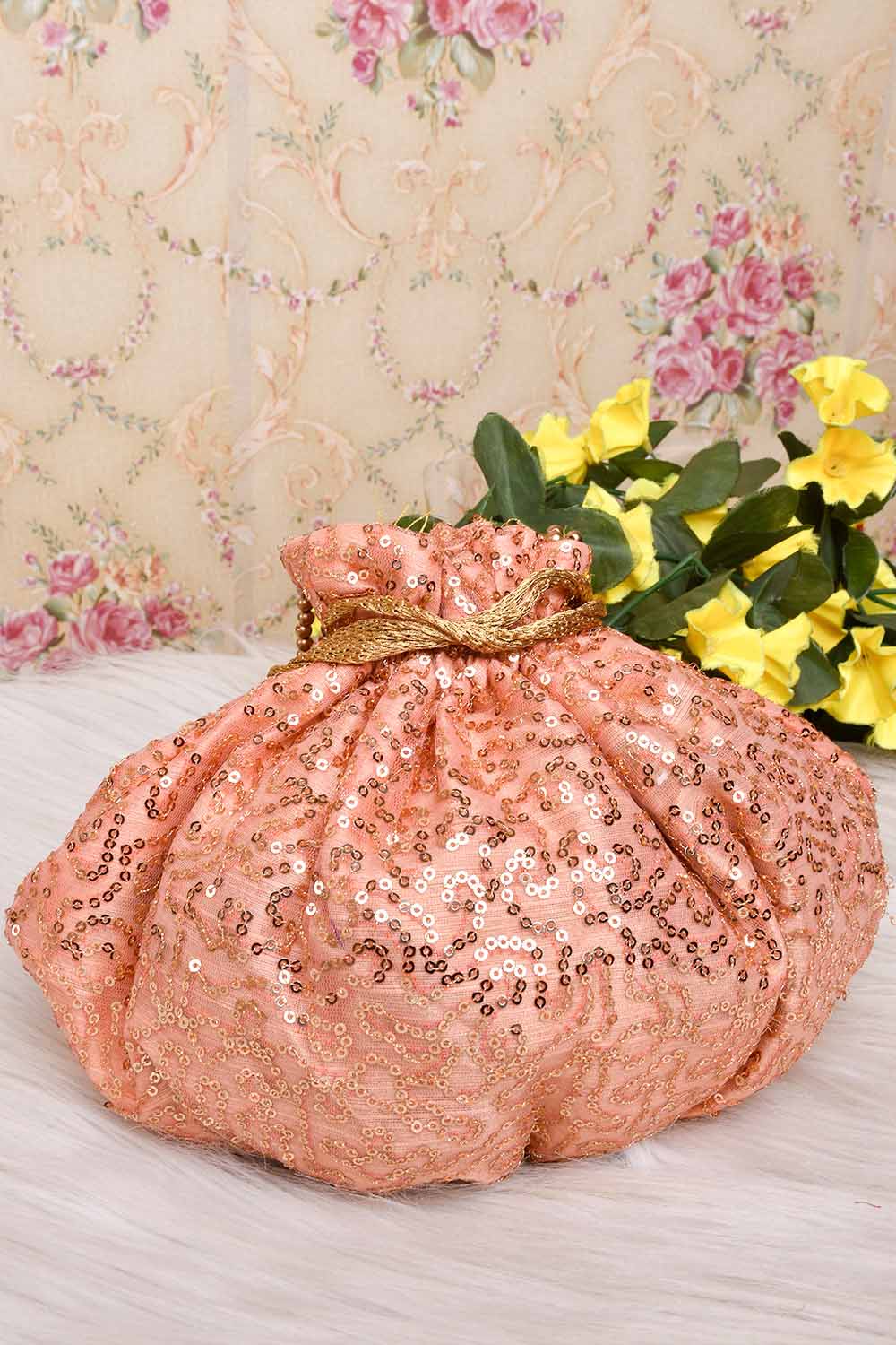 Baby pink Sequins Potli bag