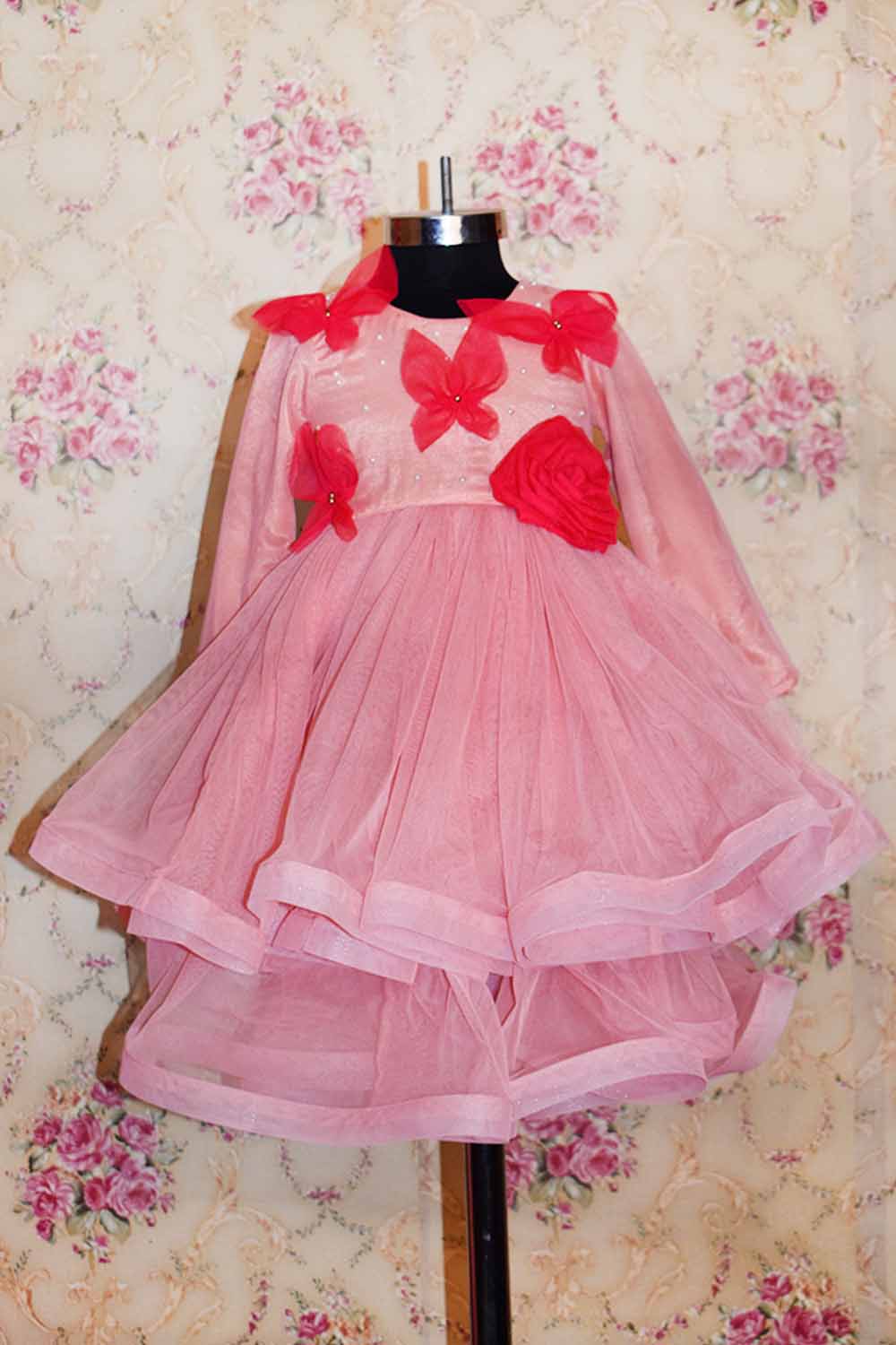 Pink Double Layer Net Frock