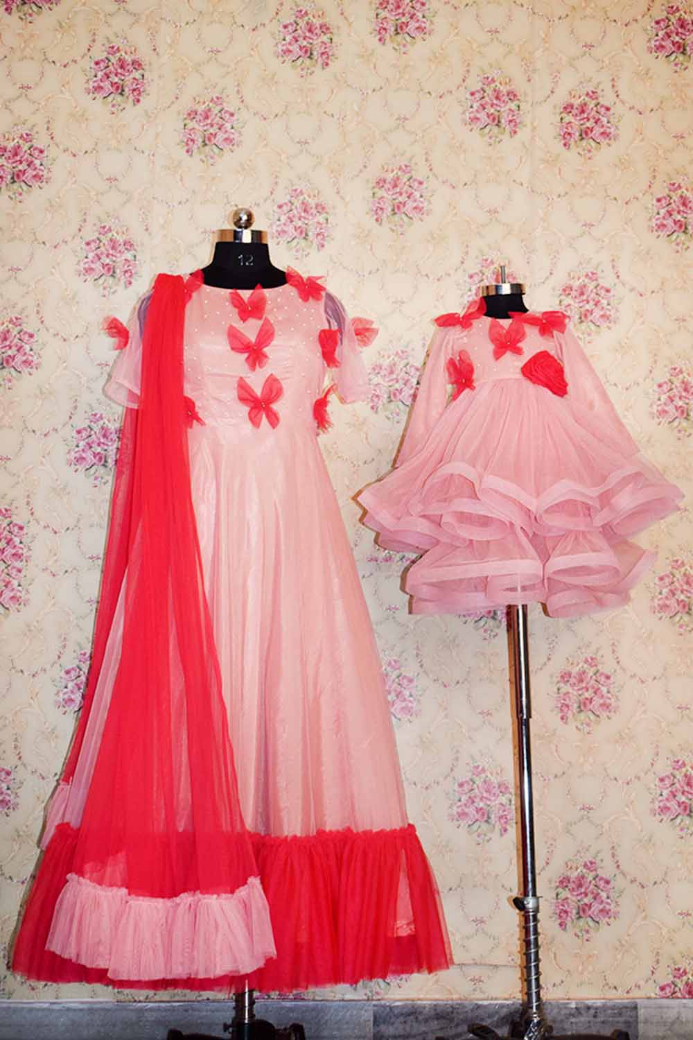 Pink and Peach Mother Daughter Combo Set