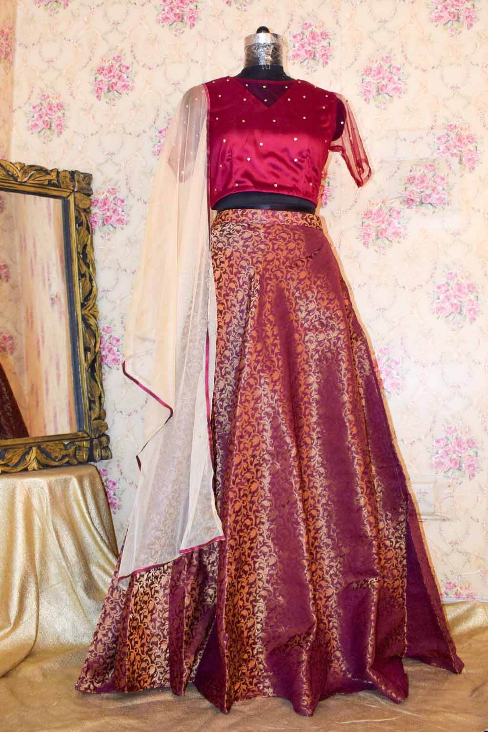 Vine Brocade Skirt Top Set with Dupatta