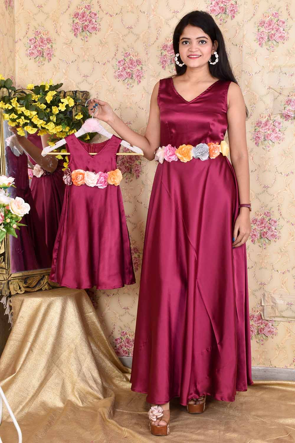 Vine Satin Mother-Daughter Gown Combo