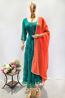 Green Anarkali with Orange Dupatta