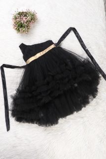 Black Net High Low Ruffled Dress