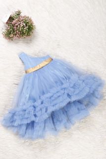 Light Blue Net High Low Ruffled Dress