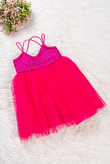 Hot Pink Net and Sequins Party Dresses