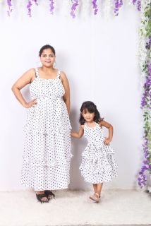 White Polka dots mom and daughter Combo