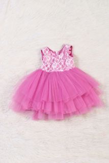 Onion Pink Net Triple Layered Dress