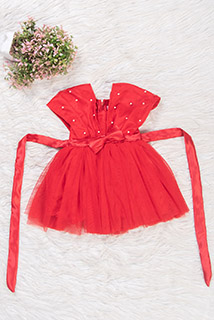 Red Cute Bow Satin and Net Dress