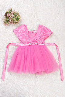 Onion Pink Cute Bow Satin and Net Dress