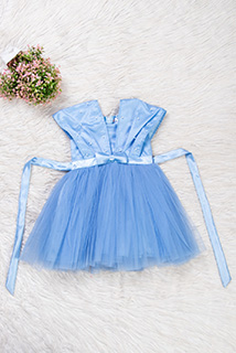 Sky Blue Cute Bow Satin and Net Dress