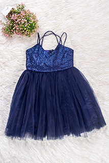Navy Blue Net and Sequins Party Dresses