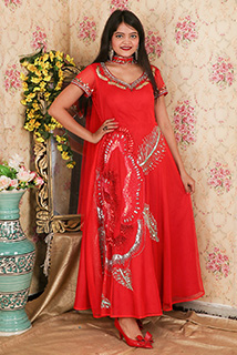 Hand Embroidered Net Anarkali with Dupatta
