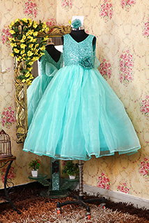 Skyblue Sequins Organza Gown