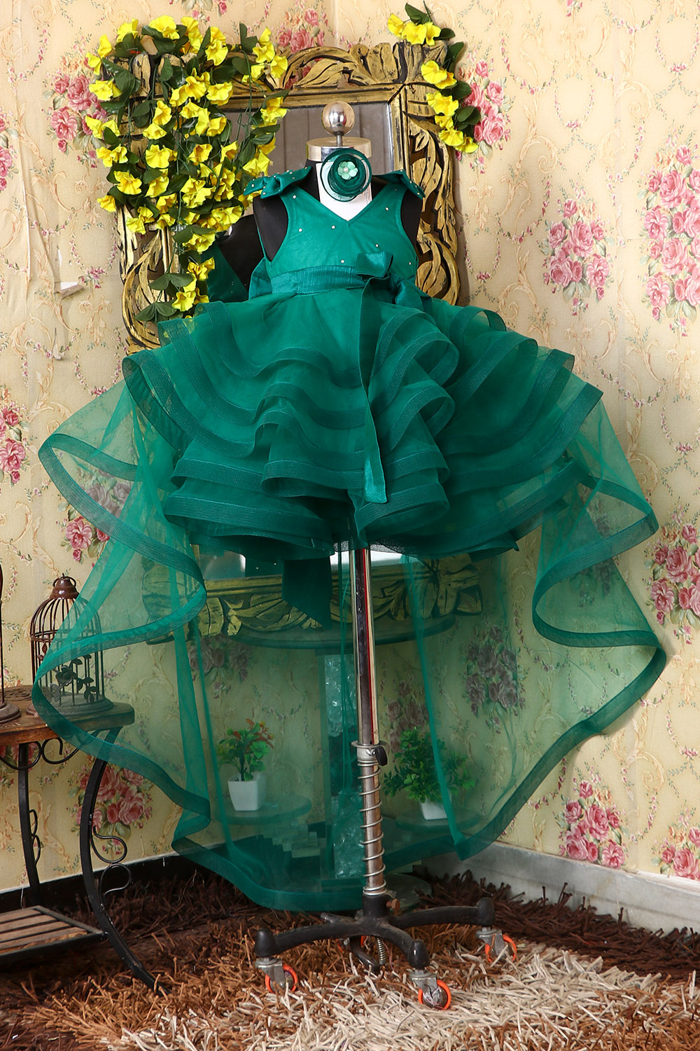 Green Fairy Tale Dress with Detachable Trail