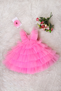 Baby Pink Ruffled Net Gown