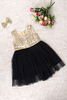 Black and Golden Sequins and Net Frock