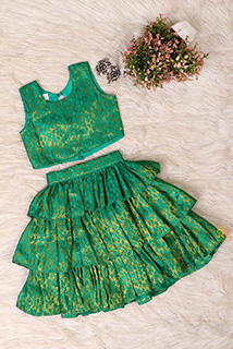 Beautiful Green Brocade Skirt Top Set