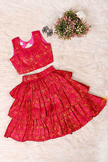 Beautiful Mazenta Pink Brocade Skirt Top Set