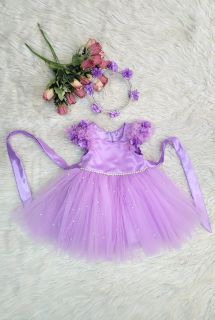 Lavender Satin and Net Flower Dress With Tiara