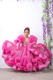 Pink Heavily Ruffled and Flared Gown