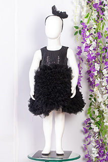 Black Ruffled Net and Sequins Dress