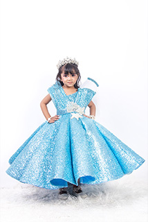 Sky Blue Ball Gown with Pearls Patch Work