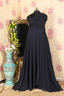 Maternity Shoot Special Navy Blue Trail and Draped Gown