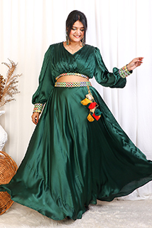 Mehendi Special Green Satin Top and Skirt set
