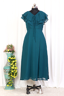 Teal Blue Georgette maxi dress with feeding zip