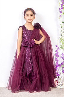 Vine Sequins and Net Kids Draped Gown
