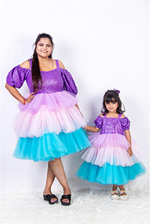Shimmery Ruffles Mom and Daughter Twinning Short Dress