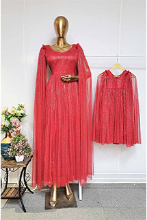 Maroon Shimmer Net Mom and Daughter Twinning Gown