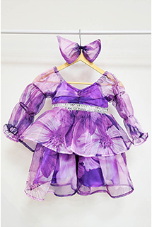 Purple Printed Short Dress For Kids