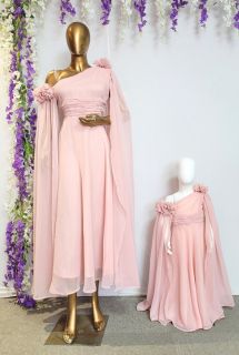 Light Peach Georgette Mom And Me Gowns
