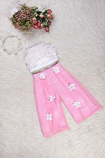 Pink and White Georgette Coord Set