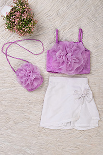 Lavender and White Flower Coord Set with Matching Bag