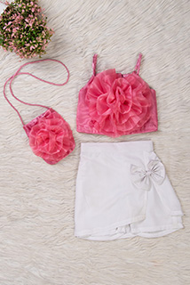 Onion Pink and White Flower Coord Set with Matching Bag