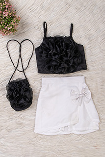 Black and White Flower Coord Set with Matching Bag