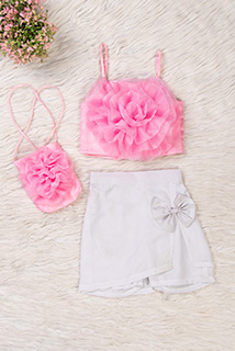 Baby Pink and White Flower Coord Set with Matching Bag