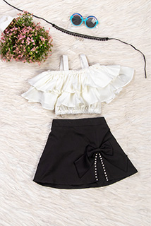 White and Black Skirt Top Set