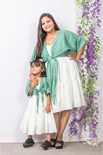 White and Green Mom and Me Dress with Shrug