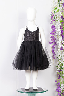 Black Sequins And Net Kids Dress