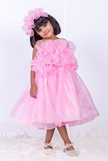 Baby Pink Organza Dress with Hairband