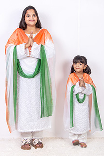 Mom and Daughter White suit with Tiranga Dupatta