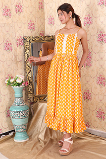 Yellow printed maxi with frill