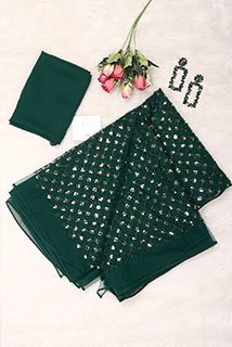 Green Georgette and Net Saree With Unstitched Blouse