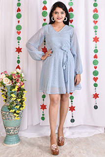 Powder Blue Dobby Chiffon Short Dress