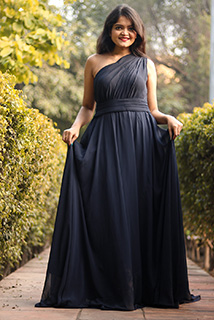Navy Blue Long Trail and Draped Gown