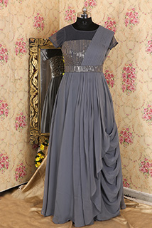 Grey Sequins Detailed Sari Gown