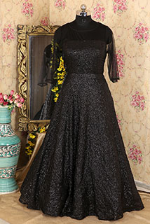 Black Transie Neck Sequins Gown